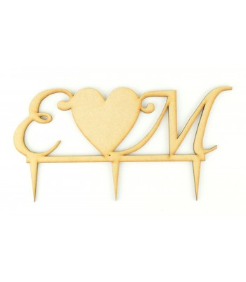 Laser Cut  Personalised Script Font Initials with Solid Heart Wedding Cake Topper